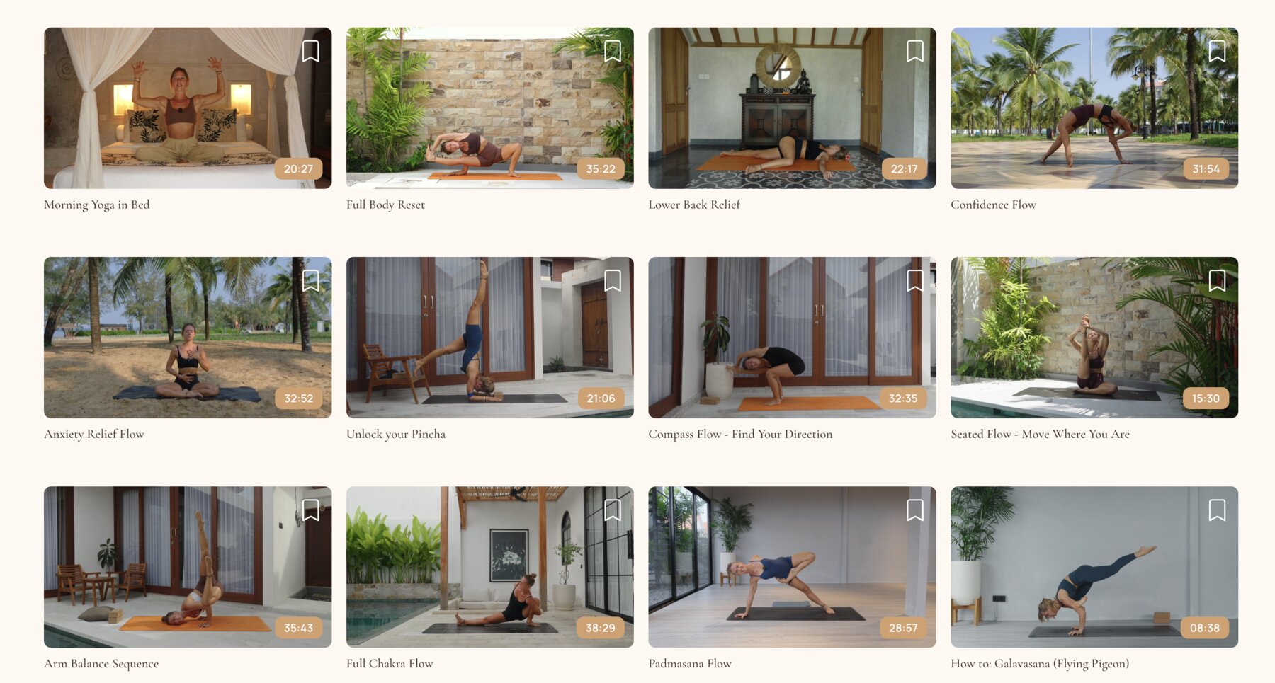 A look inside the Mejomi Moves library: twelve classes from Morning Yoga in Bed to Unlock your Pincha
